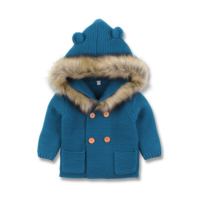 

0-24M Winter Newborn Baby Girl Sweater Clothes Child Fashion Hooded Fur collar Sweater Jacket Cardigan Infant Girl Clothes