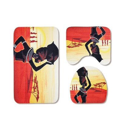

Trendy African Sunset Woman Printed Home Bathroom Decor 3 Piece Bath Carpet Contour Rug Toilet Lid Cover