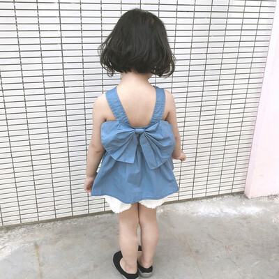 

1-6T Girls Clothes Summer Round Neck Cute Princess Solid Color Sweet Sleeveless Bow Vest Dress