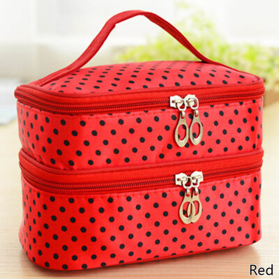 

Portable Double-Deck Cosmetic Bag Dot Pattern Makeup Bag Set Kit Toiletry Bag