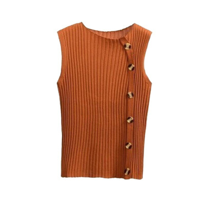 

Button Side Knitted Streetwear Vest Tank Top Summer O-Neck Pullover Slim Fit Plain Women Sleeveless Casual Crop Top New