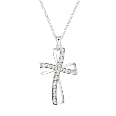 

Ladies Fashion Elegant Silver Cross Pendant Chain Party Necklace