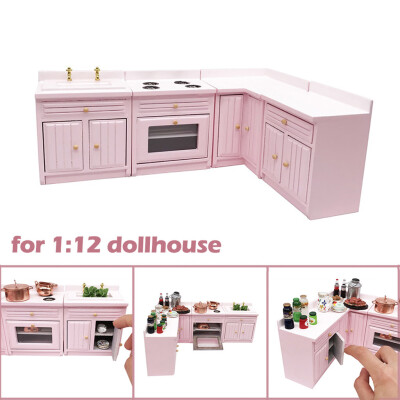 

Gobestart 112 Dollhouse Miniature Furniture Wooden Kitchen Cabinet Set Combined