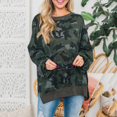 

Tailored Womens Plus Size Crewneck Baggy Tops T Shirt Ladies Camouflage Sweatshirt Blouse