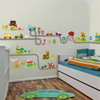 

Cartoon Cars Highway Track Wall Stickers For Kids Rooms Childrens Play Room Bedroom Decor Creative removable Wall Art Decals