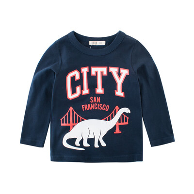 

Cartoon Cotton Autumn Shirt Boy Girls Kids Clothing Children T-shirts Dinosaur Print Long Sleeve T Shirts Stripes Tops