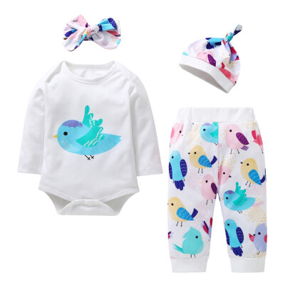 

Hot Sale 4pcs Baby Long-sleeved RompersPantsHatHeadband Set Autumn New-arrival Infant Outfits Toddlers Clothing 3-18M N