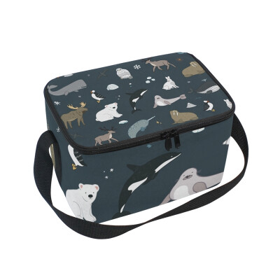 

ALAZA Lunch Box Insulated Lunch Bag Large Cooler Doodle Cartoon Animals Tote Bag