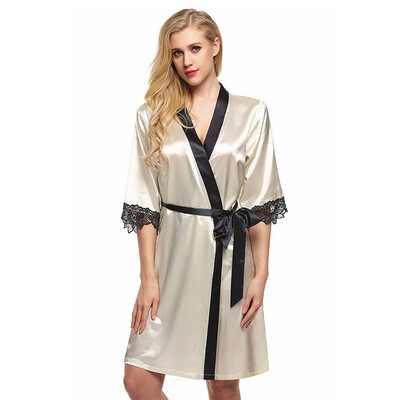 

Women Silk Satin Short Night Robe Solid Kimono Robe Fashion Bath Robe Sexy Bathrobe Peignoir Femme Wedding Bride Women Robe