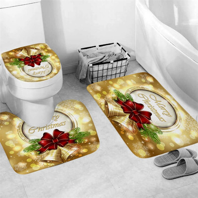 

〖Follure〗3Pcs Christmas shower Curtain Bathroom Anti-slip Carpet Rug Toilet Cover Mat Set