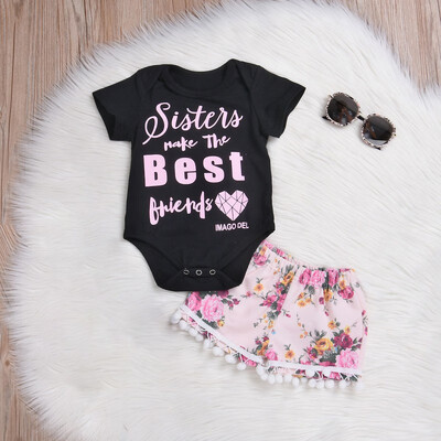 

Toddler Girl Kids Clothes Letter Short Sleeve TopFloral Short Pant 2 Piece Set Children Baby Girl Cloths Outfit