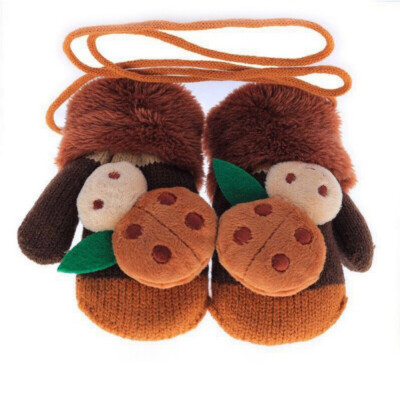 

Children Winter Cashmere And Wool Hang Neck Gloves Keep Warm Cartoon Cute Covered Thickened Thermal Gloves 1-6Y Kids