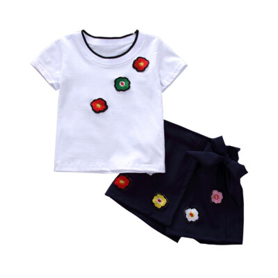 

Summer Kids Girls Casual Cute Short Sleeve T-shirt Tops Skirts Summer Children Clothes 2 Pcs Sets