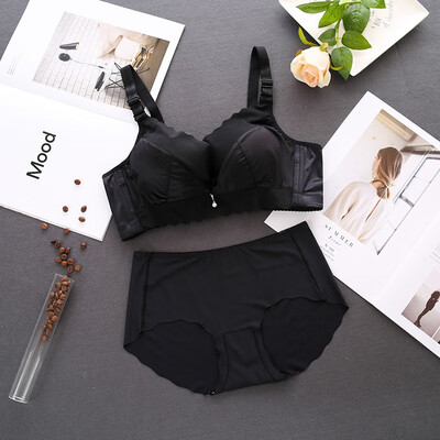 

Ruffled Bra Ice Silk Briefs Underwear Sets Gathered No Steel Ring Bra Set Solid Color Bras