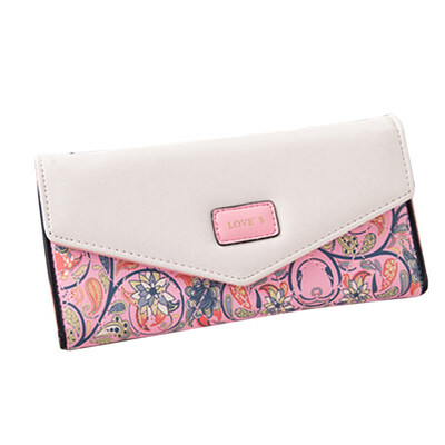 

Fashion Women Floral Color Block Faux Leather Long Wallet Clutch Envelop Purse