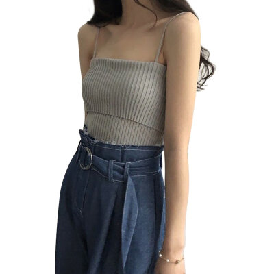 

2019 Womens Sleeveless Sexy Spaghetti Strap Solid Knitted Tank Top