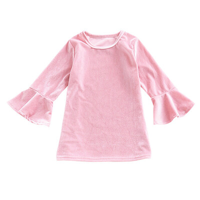 

Autumn Casual Baby Girl Long Sleeve Solid Color Dress Gold Velvet Trumpet Sleeve Dresses