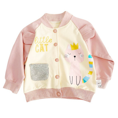 

Autumn Baby Girls Cute Cartoon Print Comfort Slim Cotton Jacket Warm Coat Zipper Round Collar Tops Spring