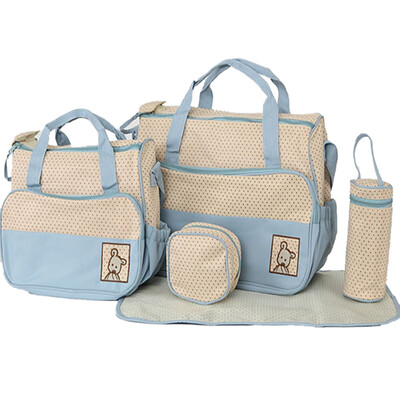 

Diaper Tote Bag 5 pcs Nappy Bag Set Water-proof Large Capacity Travel Handbag Shoulder Bag Include Changing Pad Fashion Dotted Uni