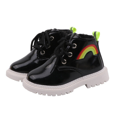 

Baby Girls Boys Lace-Up Shoes Winter Children Casual Leather Rainbow Print Martins Boots Walking Shoes