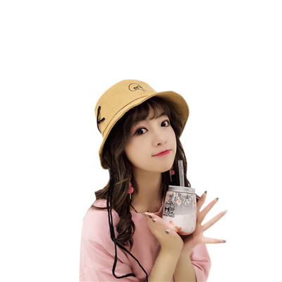 

2019 Cap Women Fresh Style Casual Lace up Comfy Cartoon Letter Folding Sunscreen Bucket Hat casquette gorras sombrero mujer
