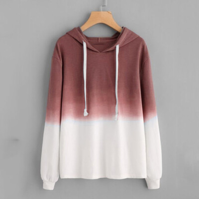 

Tailored Women Casual Hooded Gradien Contrast Color Long Sleeve Top Pullover Sweatshirt