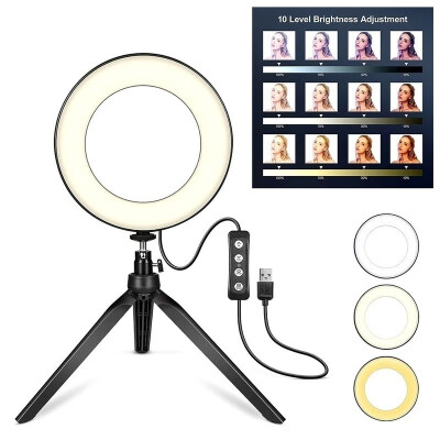 

6" LED Ring Light Mini LED Camera Light with Tripod Stand Cell Phone Holder Desktop LED Lamp