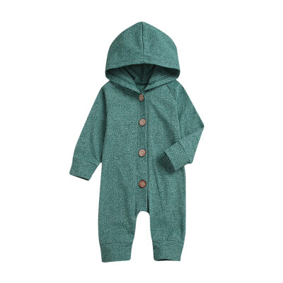 

Autumn Newborn Infant Baby Clothes Boy Girl Kids Long Sleeve Romper Cotton Hooded Romper Toddler Button Jumpsuit Clothes Outfit