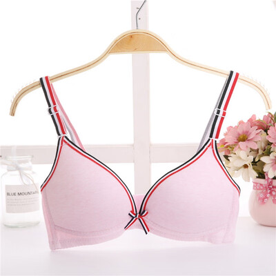 

Back Closure Push Up Bra Stylish Comfortable Striped Patchwork Color Girl Thin Thick Underwire Bra with Bow Adjustable Straps
