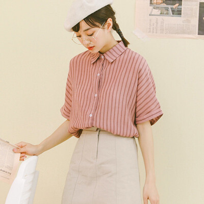 

Women Summer Short Sleeve Blouse Striped Womens Tunic Suit Casual Short Tops
