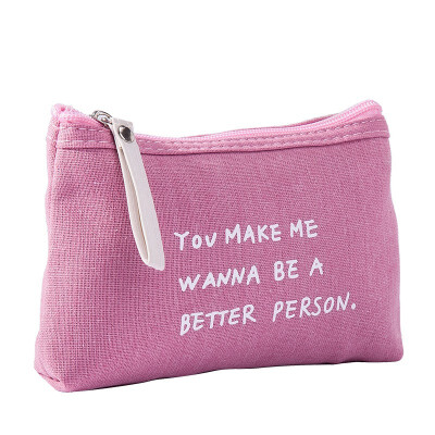 

Female Cosmetic Bag Simple Style Letter Fabric Multi-functional Makeup Storage Bag Zipper Purse Rose Red Multiple Colors