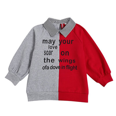 

Spring girl English letter print stitching color shirt