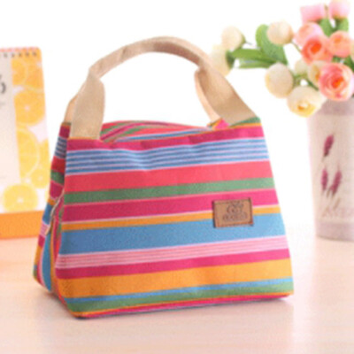 

Portable Insulated Cold Canvas Stripe Picnic Tote Carry Case Lunch Bag