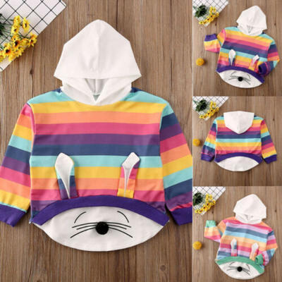 

US Toddler Infant Baby Girls Rainbow Cartoon Long Sleeve Hooded Romper Jumpsuit