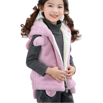 

2017 Winter Baby Girl Waistcoat Cute Thick Bear Ears Hoodies Vest Waistcoats Outwears