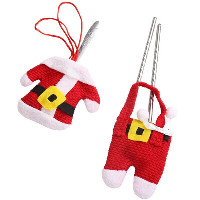 

6 Pairs Christmas Santa Decoration Suit Pants Cutlery Fork Spoon Holder Pockets