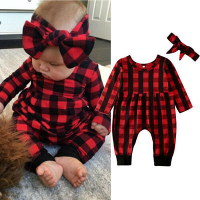 

UK Christmas Kids Bay Girl Clothes Romper Bodysuit Overall Headband Xmas Outfit