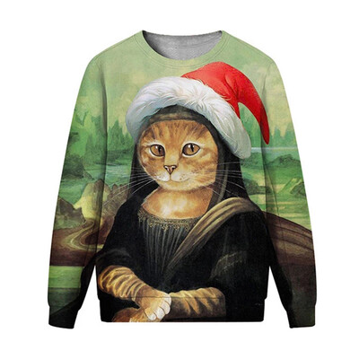 

Winter Hoodies Women Funny Husky Digital Christmas 3D Printed Couple Sweaters Round Neck Pullover Long Sleeve Casual Loose Tops