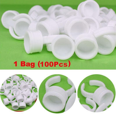 

100 x Tattoo Permanent Eyelash Makeup Ink Cup Cap Finger Ring Holder