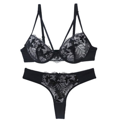 

Fashion Lace Sexy Luxury Underwear Lingerie Brand Women Strappy Bra Set Thong Hollow Transparent Comfy Underwear