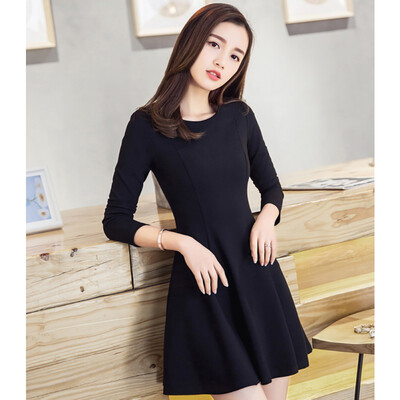 

Autumn A-Line Mini dress woman long Sleeve o-neck solid color slim fit female Bodycon elegant vestidos