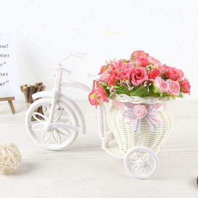 

Artificial Flower Wheeled Tricycle Basket Bowknot Bonsai Set Home Decor Props for Living Room Office