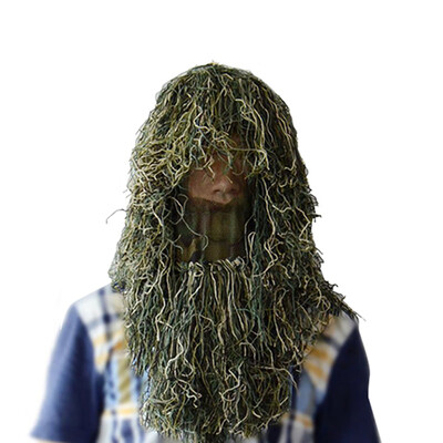 

Full Face Mask Grass Type Ghillie Hood Camo adjustable Lightweight breathable Veil Hood Cap With Wrap Rope