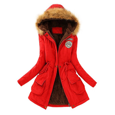 

Women Autumn Winter Warm Long-sleeved Hooded Coat Cotton Jacket Solid Color Light Down Tops