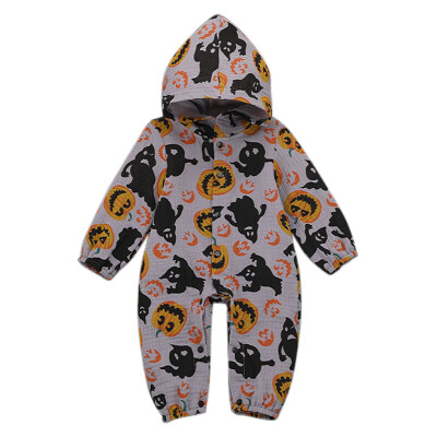 

hilittlekids Spring Autumn Casual Jumpsuits Baby Pumpkin Printing Long Sleeve Hooded Rompers Kids Bodysuits