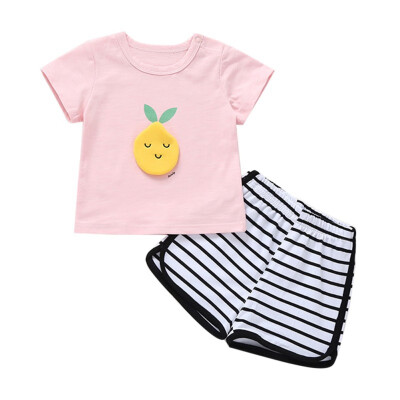 

2019 Childrens Summer Clothes Cotton Short Sleeve Boys Clothes Tops Shorts 2PCS Baby Body Suit Cartoon kids Girls Clothes Set