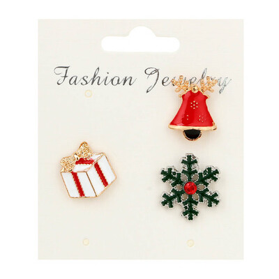 

Christmas Gift Box Christmas Bell Snowflake Rhinestone Brooch Pin