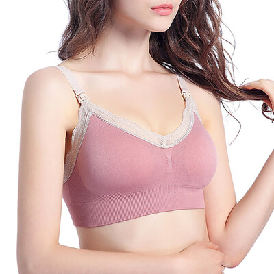 

Lace Patchwork Seamless Padded Push Up Bra Wire Free Bralette Breast-Feeding Womens Bras Tops Back Closure Bras For Women