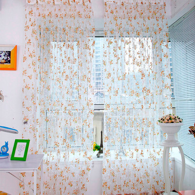 

Gobestart Flower Sheer Curtain Tulle Window Treatment Voile Drape Valance 1 Panel Fabric