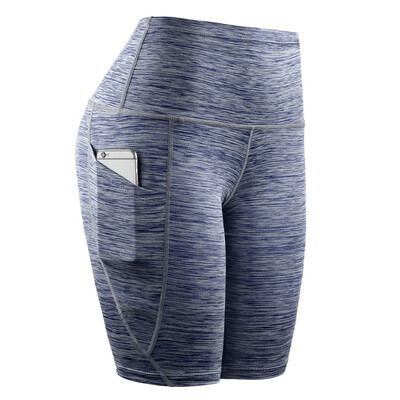 

Women Middle Waist Yoga Shorts Slant Pocket Running Training Sports Quick-drying Tight-fitting Stretch Fitness Shorts